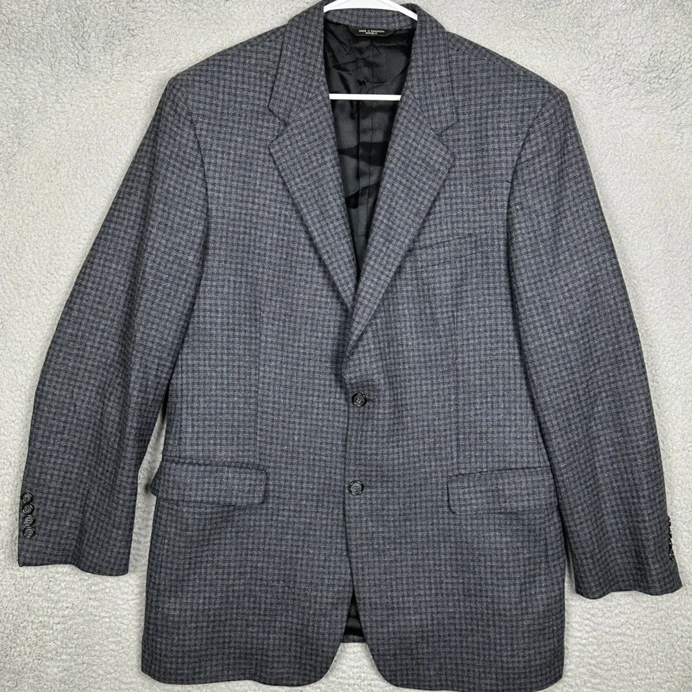Joseph Lyman Blazer Mens 42L Blue Grey Check Sport Coat 100% Cashmere Formal